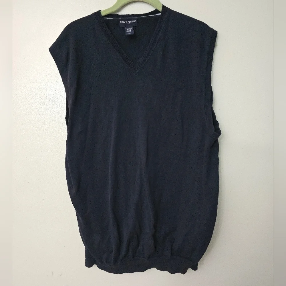BANANA REPUBLIC Mens Sweater Vest Navy Blue V Neck Cotton XL